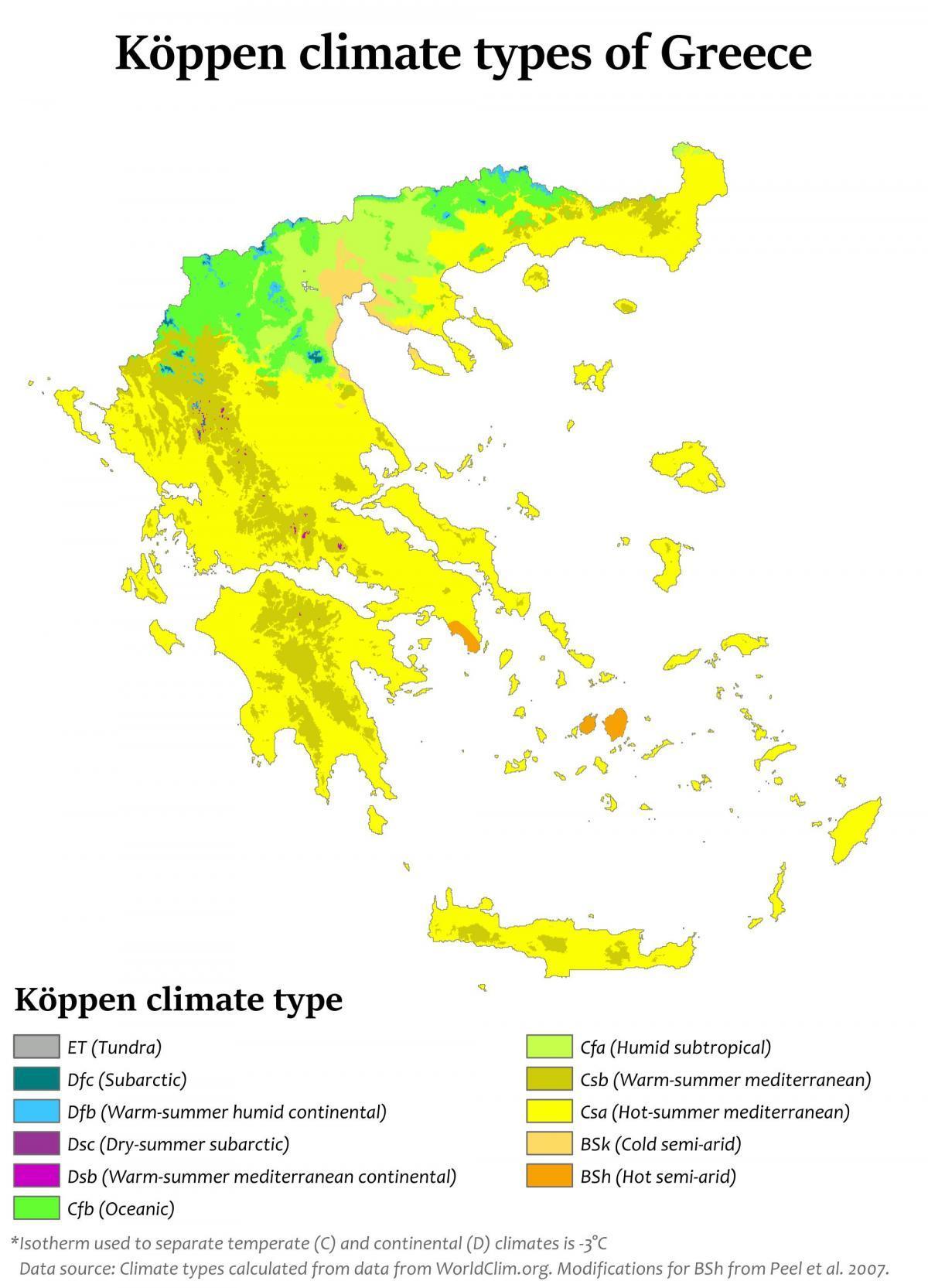 карта температур Греции