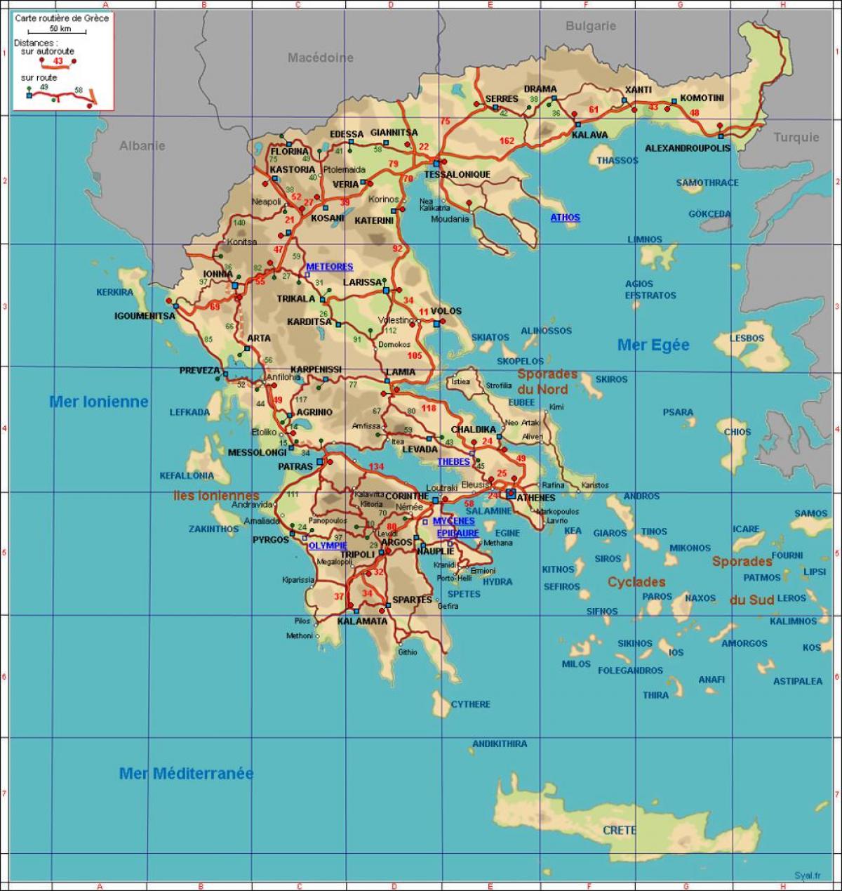 карта автомагистралей Греции