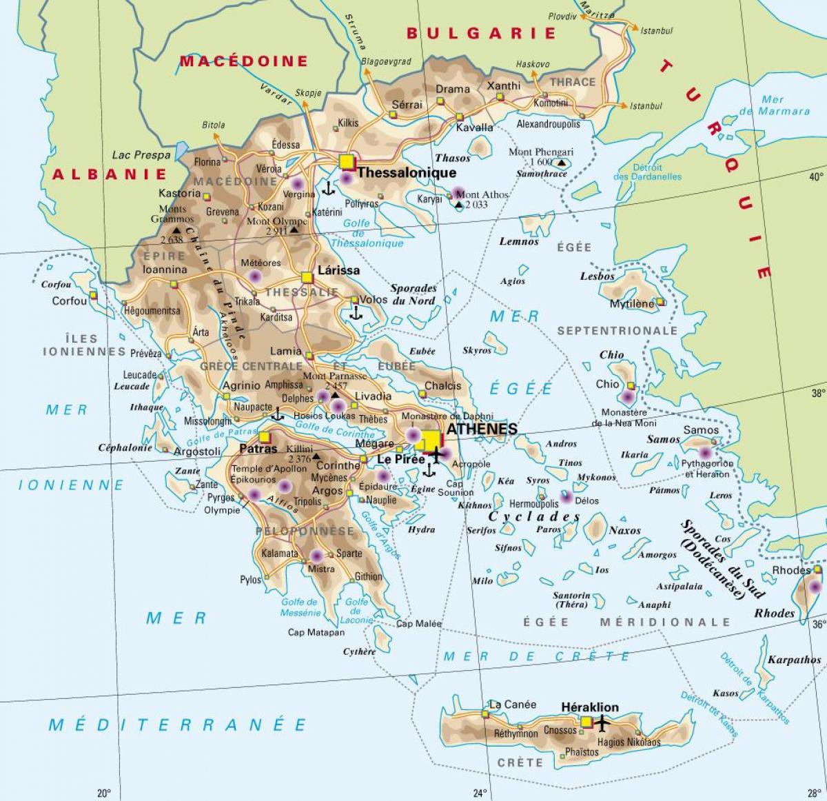 Горы в Греции карта