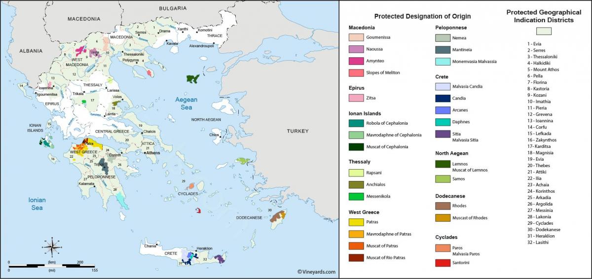 карта виноградников Греции