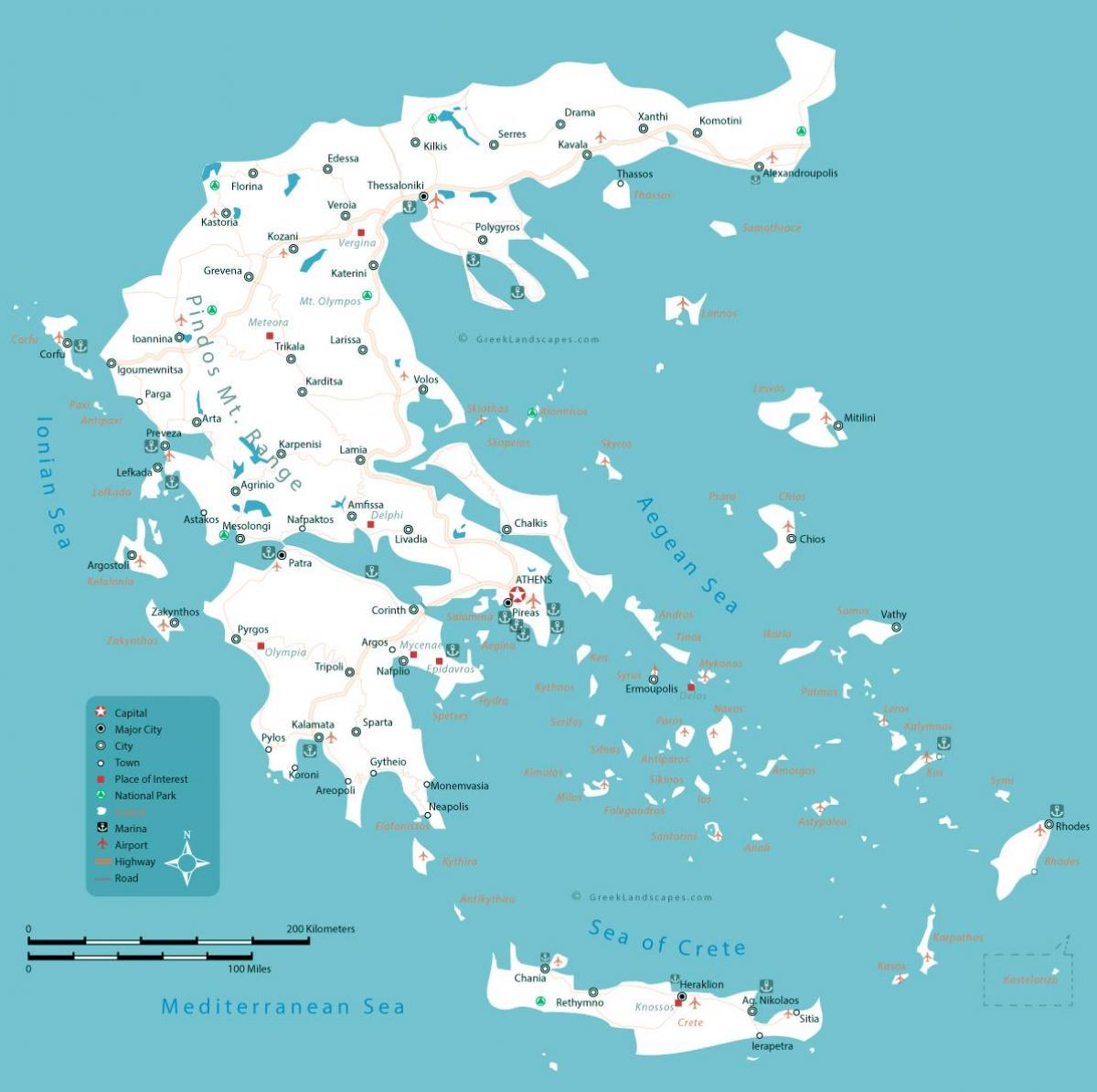 Карта Греции с главными городами
